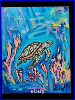 Sea Turtle 11 X 14 acrylic painting canvas original Abstract Folk Outsider Art Sea Turtle 11 X 14 acrylic painting canvas original Abstract Folk Outsider Art