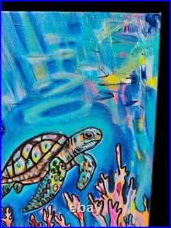 Sea Turtle 11 X 14 acrylic painting canvas original Abstract Folk Outsider Art Sea Turtle 11 X 14 acrylic painting canvas original Abstract Folk Outsider Art