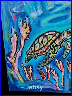 Sea Turtle 11 X 14 acrylic painting canvas original Abstract Folk Outsider Art Sea Turtle 11 X 14 acrylic painting canvas original Abstract Folk Outsider Art