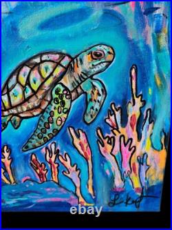 Sea Turtle 11 X 14 acrylic painting canvas original Abstract Folk Outsider Art Sea Turtle 11 X 14 acrylic painting canvas original Abstract Folk Outsider Art