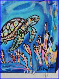 Sea Turtle 11 X 14 acrylic painting canvas original Abstract Folk Outsider Art Sea Turtle 11 X 14 acrylic painting canvas original Abstract Folk Outsider Art