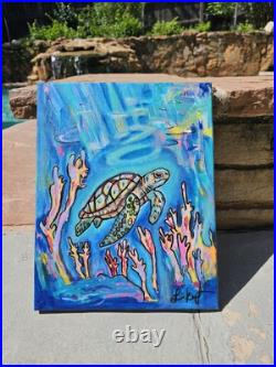 Sea Turtle 11 X 14 acrylic painting canvas original Abstract Folk Outsider Art Sea Turtle 11 X 14 acrylic painting canvas original Abstract Folk Outsider Art