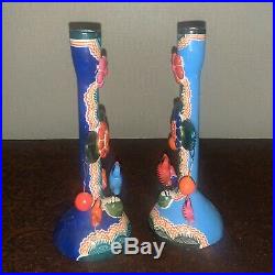 Set of 2 TREE OF LIFE Birds & Balls Candle Sticks Hand Painted Mexican Folk Art