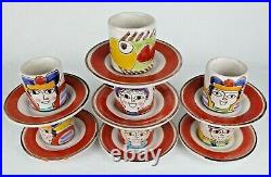 Set of 7 Desimone Italy Ceramic Hand Painted Espresso Cups & Saucers Signed