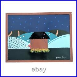 Sev Ickes Original Folk Art Painting Acrylic on Board Field at Night Sev Ickes Original Folk Art Painting Acrylic on Board Field at Night