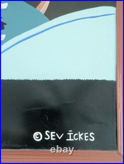 Sev Ickes Original Folk Art Painting Acrylic on Board Field at Night Sev Ickes Original Folk Art Painting Acrylic on Board Field at Night