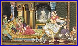 Shahjahan Enjoying Woman Dance Folk Art Mughal Miniature Painting 10x6 Inches