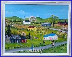 Sharon Mark Signed Original Folk Art Painting Hemmingford Quebec Canada Village