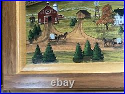 Shery Marchewka 1992 Amish Farm Folk Art Scene Oil Painting Signed/Framed