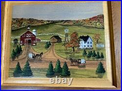 Shery Marchewka 1992 Amish Farm Folk Art Scene Oil Painting Signed/Framed