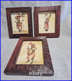 Signed Ann Rea Santa Claus Christmas Oil On Velvet Theorem Paintings Lot Of 3