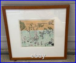 Signed Brother Jeremiah Primitive Outsider Folk Art Watercolor 9x8, Framed