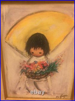 Signed DeGrazia The Flower Boy Framed Painting from Children Series 1977