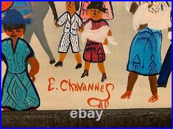 Signed ETIENNE CHAVANNES 20th c. Haitian NAIVE FOLK ART PAINTING Christening Day