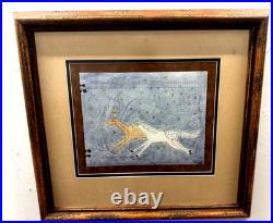 Signed Folk Art The Milky Way Folk Art Deer And Wild Horse Framed In Glass