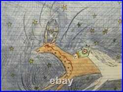 Signed Folk Art The Milky Way Folk Art Deer And Wild Horse Framed In Glass