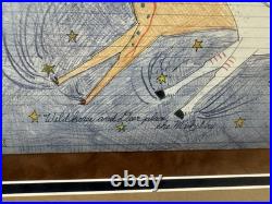 Signed Folk Art The Milky Way Folk Art Deer And Wild Horse Framed In Glass