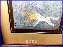 Signed Folk Art The Milky Way Folk Art Deer And Wild Horse Framed In Glass