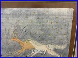 Signed Folk Art The Milky Way Folk Art Deer And Wild Horse Framed In Glass
