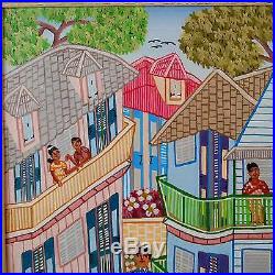 Signed Haitian Folk Art JACKSIN MESIDOR Painting Cap Haitien Wedding Party 1980s