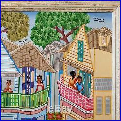 Signed Haitian Folk Art JACKSIN MESIDOR Painting Cap Haitien Wedding Party 1980s