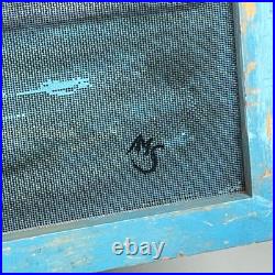 Signed NS Nautical Sailboat Oil Painting on Screen Mesh Rustic Folk Art 37 x 18