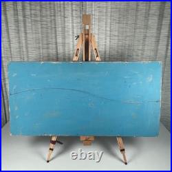 Signed NS Nautical Sailboat Oil Painting on Screen Mesh Rustic Folk Art 37 x 18