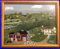 Signed Nancy, 2007. Amazing Americana folk art painting reminiscing on the 1800s