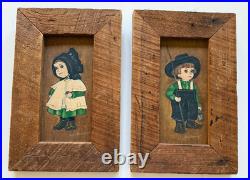 Signed Original Dolores Hackenberger Folk art Painting Pair Amish Boy & Girl
