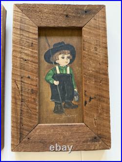 Signed Original Dolores Hackenberger Folk art Painting Pair Amish Boy & Girl