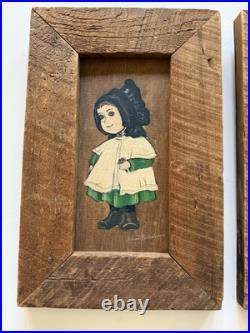 Signed Original Dolores Hackenberger Folk art Painting Pair Amish Boy & Girl