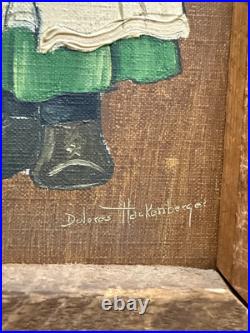 Signed Original Dolores Hackenberger Folk art Painting Pair Amish Boy & Girl