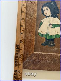 Signed Original Dolores Hackenberger Folk art Painting Pair Amish Boy & Girl