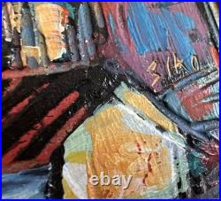 Signed Original Engraved Oil Painting Framed Abstract Folk Art