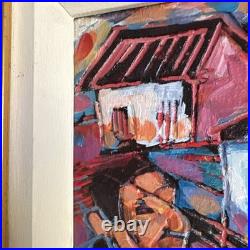 Signed Original Engraved Oil Painting Framed Abstract Folk Art