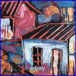 Signed Original Engraved Oil Painting Framed Abstract Folk Art