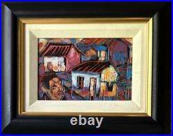 Signed Original Engraved Oil Painting Framed Abstract Folk Art