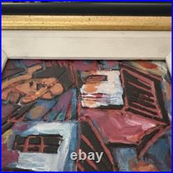 Signed Original Engraved Oil Painting Framed Abstract Folk Art