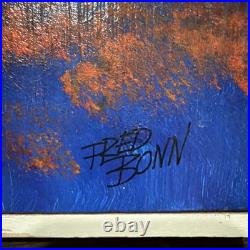 Signed Original FRED BONN Folk Pop Art Acrylic Painting House & Cars