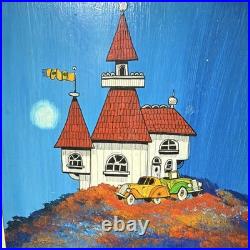 Signed Original FRED BONN Folk Pop Art Acrylic Painting House & Cars