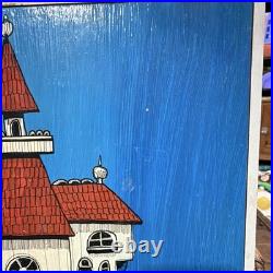 Signed Original FRED BONN Folk Pop Art Acrylic Painting House & Cars