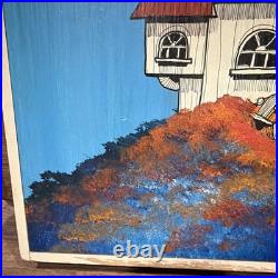 Signed Original FRED BONN Folk Pop Art Acrylic Painting House & Cars