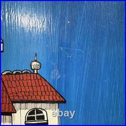 Signed Original FRED BONN Folk Pop Art Acrylic Painting House & Cars