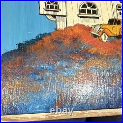 Signed Original FRED BONN Folk Pop Art Acrylic Painting House & Cars