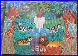 Signed Original Joel Gauthier Large Tropical Haitian Folk Art Painting