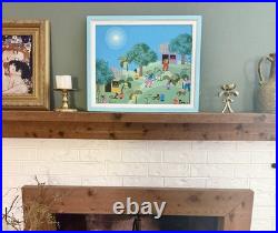 Signed Rojas'94 Folk Art Painting framed Village Scene criminal Art 19 X 22.5