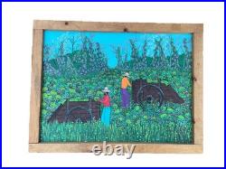 Signed Valton Murray 1991 Folk Art Painting Of Watermelon Farmers In Original FR