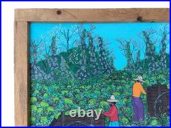 Signed Valton Murray 1991 Folk Art Painting Of Watermelon Farmers In Original FR