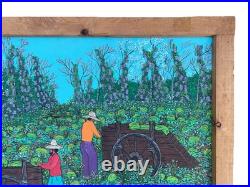 Signed Valton Murray 1991 Folk Art Painting Of Watermelon Farmers In Original FR