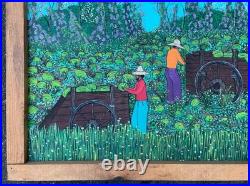 Signed Valton Murray 1991 Folk Art Painting Of Watermelon Farmers In Original FR